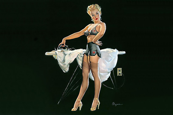 Dessin d'une Pin Up qui repasse